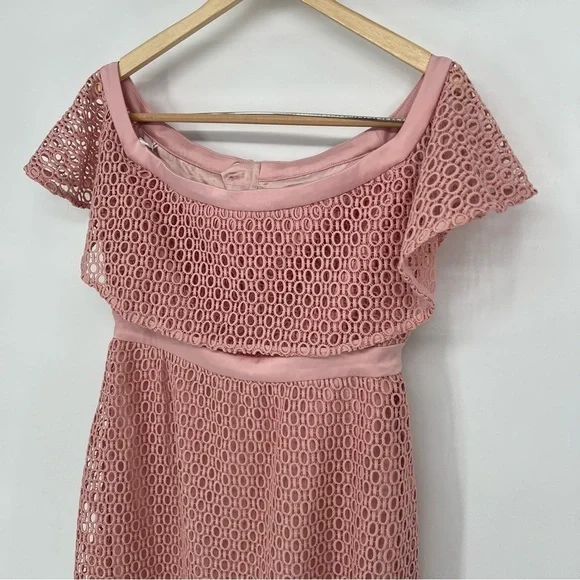 Bardot Eyelet Off The Shoulder Derby Dress in Light Pink